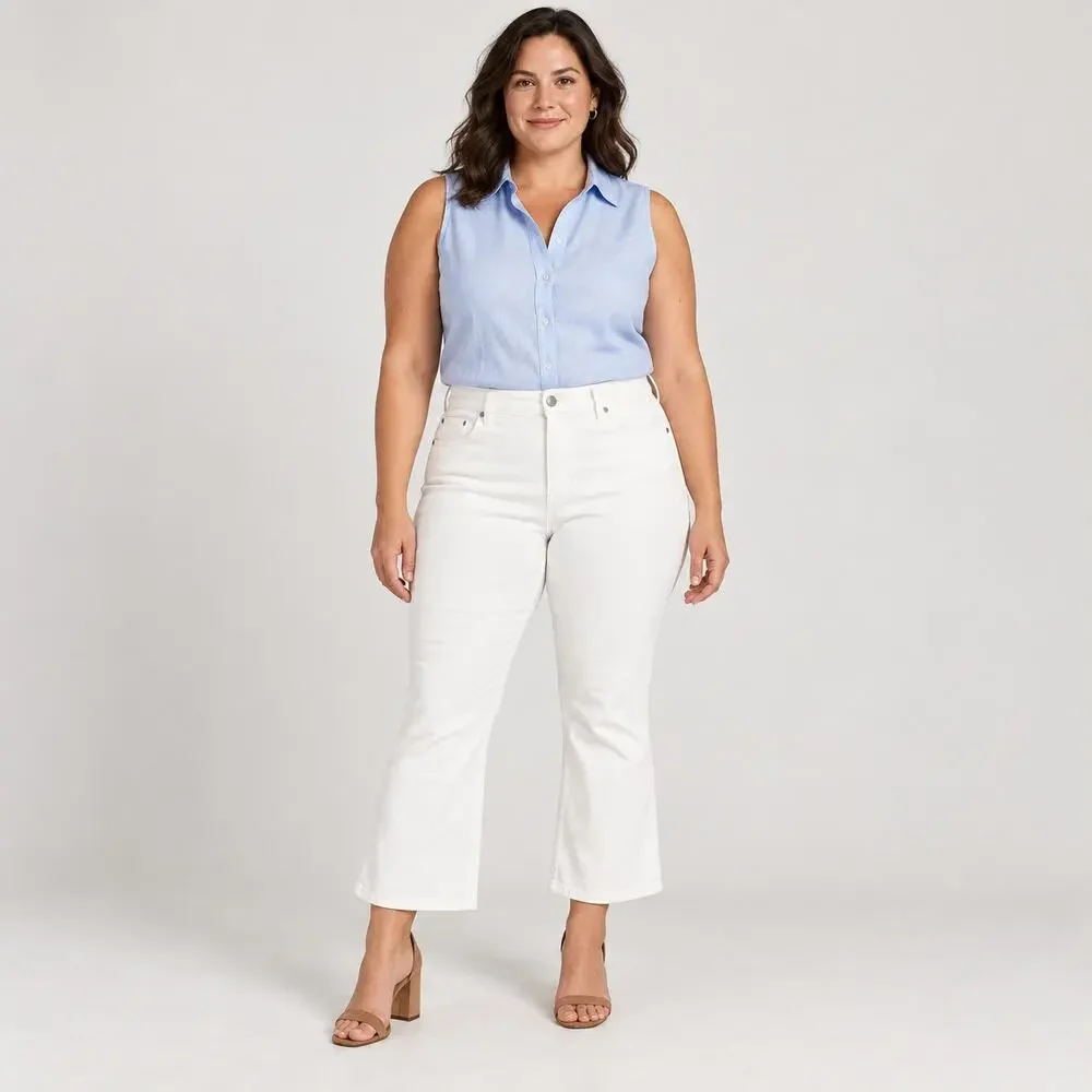 J.Crew Jeans WMNS 35 White High Rise Flare Crop Stretch Denim Modern Minimalist